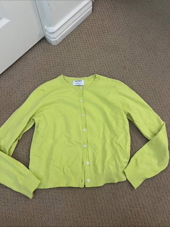 Old Navy Sweaters - Old Navy Women's Bright Lime Crewneck Button-Up Cardigan